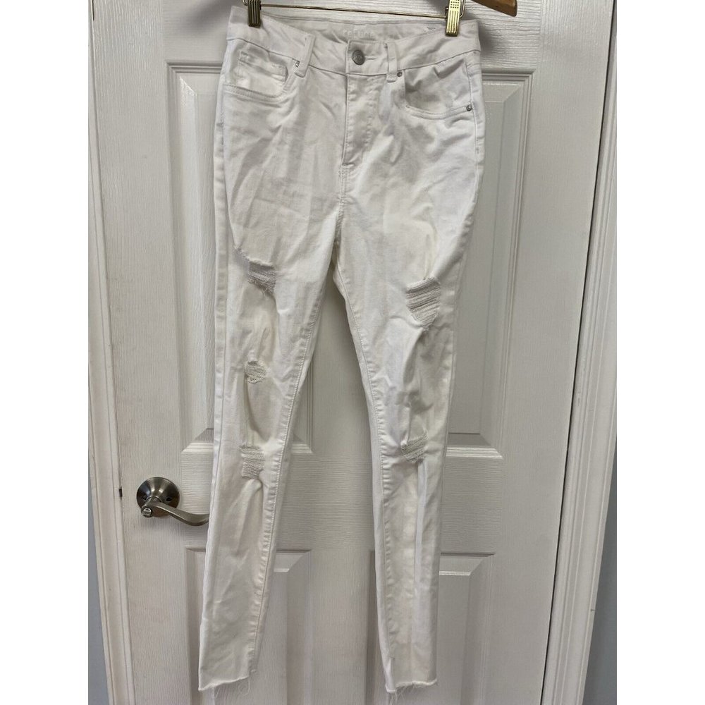 Refuge Miami High Super Skinny Jeans Juniors White Distressed Stretch 7